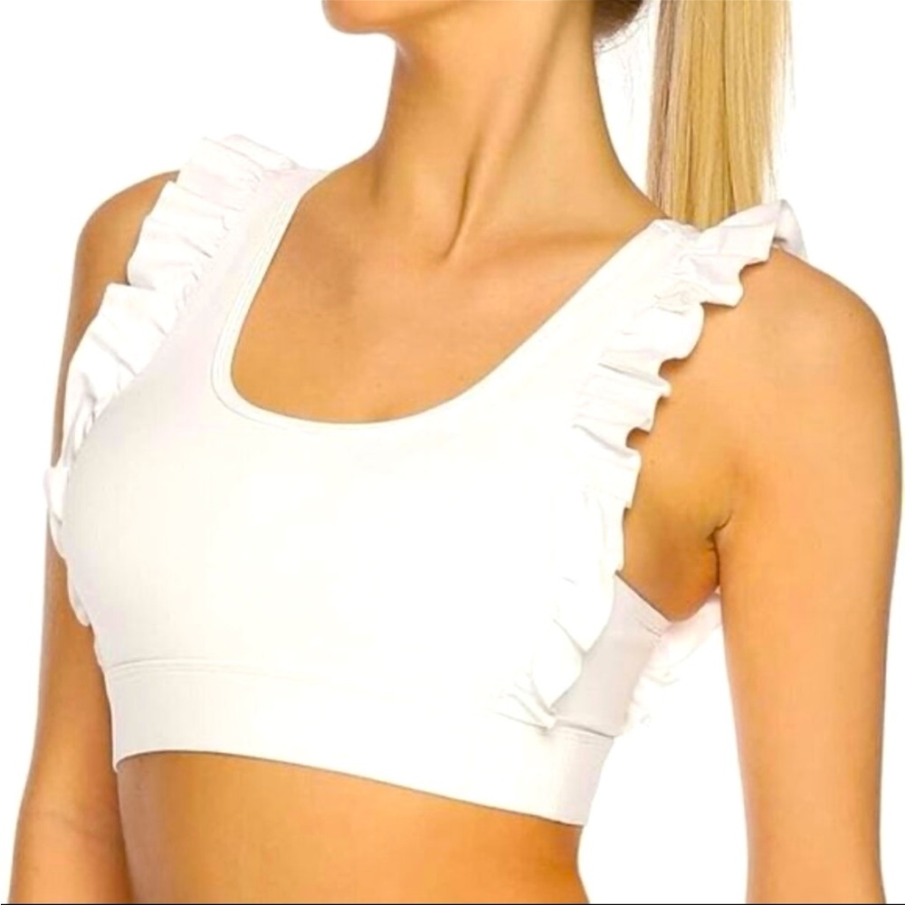 NWT - RELLECIGA Ruffle Scoop Neckline Fitness Support Workout Yoga Bra Top, L